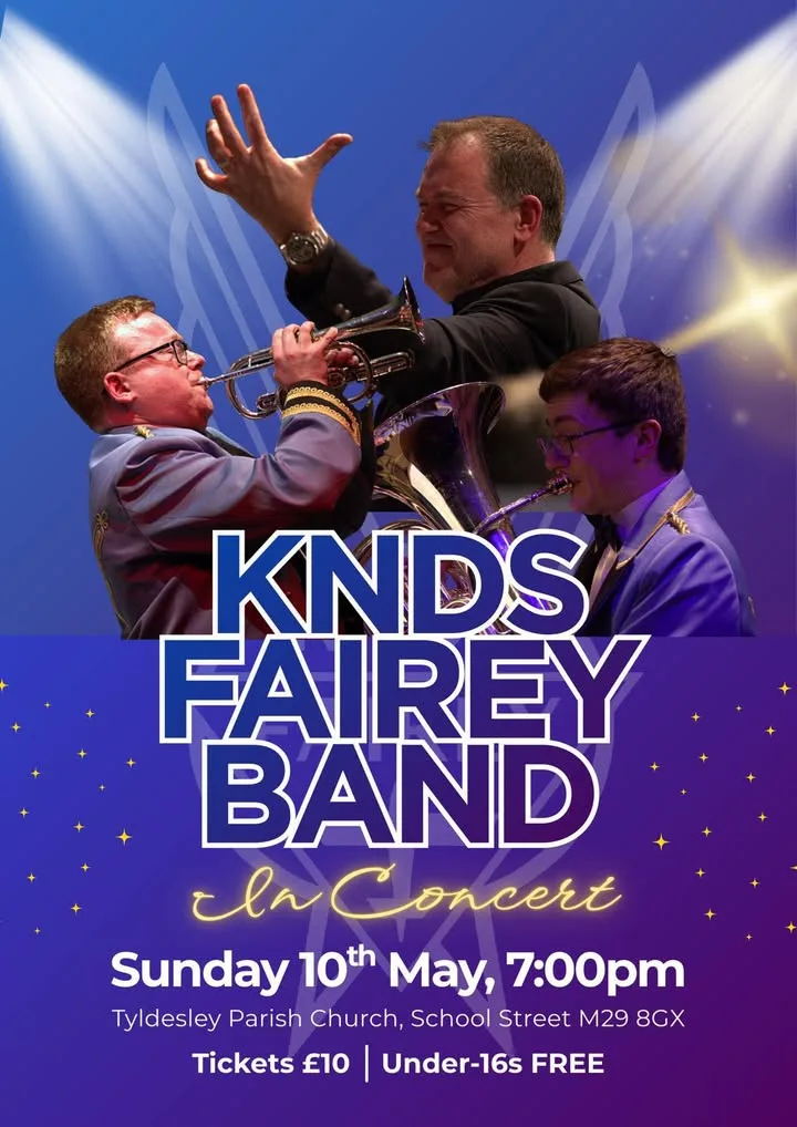 Photograph shared by The KNDS Fairey Band with its update, “Join us this Sunday for a fantastic evening of music as we return to St George’s Church,…”.