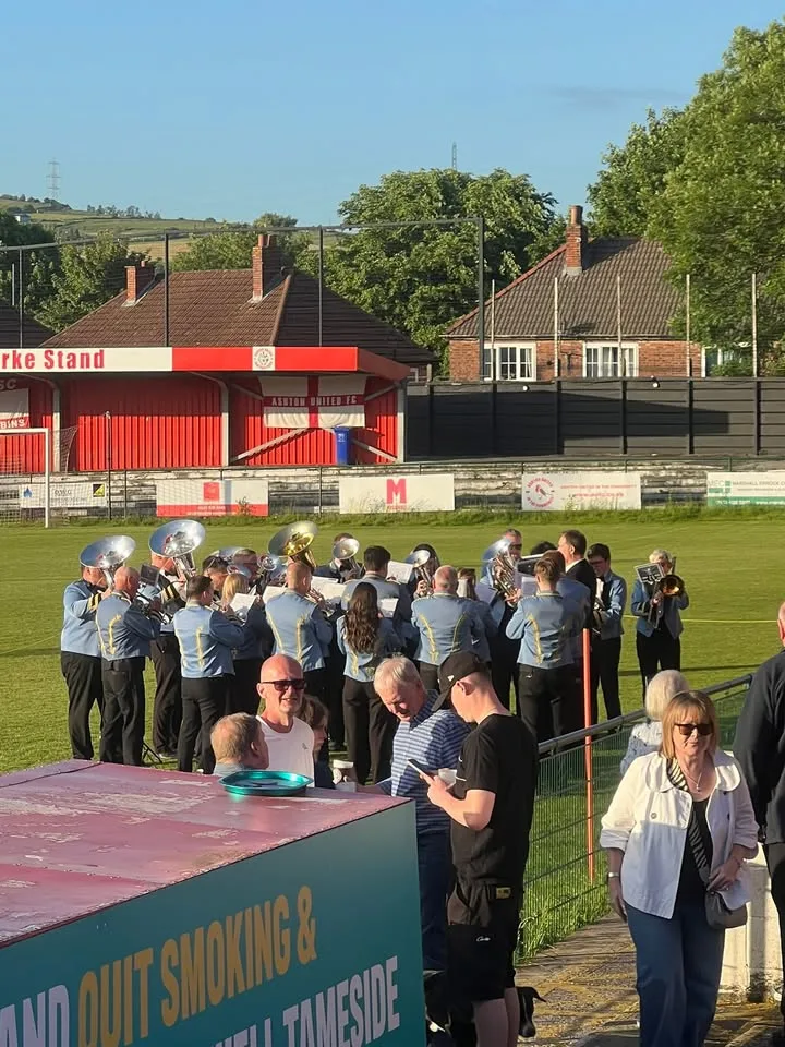 Photograph shared by The KNDS Fairey Band with its update, “Fairey Return to Tameside”.